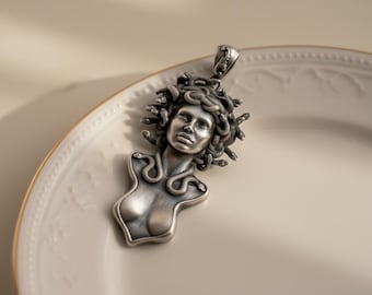 Medusa Bust Pendant 925 Sterling Silver Oxidized Finish Greek Mythology Necklace Gothic Jewelry Gift for Him