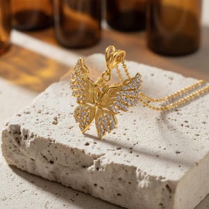 Butterfly Lovers Pendant 925 Sterling Silver Rose Gold Plated Romantic Couple Necklace Art Nouveau Statement Jewelry immagine 3