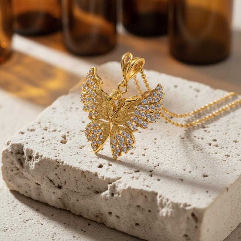 Butterfly Lovers Pendant 925 Sterling Silver Rose Gold Plated Romantic Couple Necklace Art Nouveau Statement Jewelry immagine 3