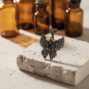 Butterfly Lovers Pendant 925 Sterling Silver Rose Gold Plated Romantic Couple Necklace Art Nouveau Statement Jewelry Black Rhodium Plated