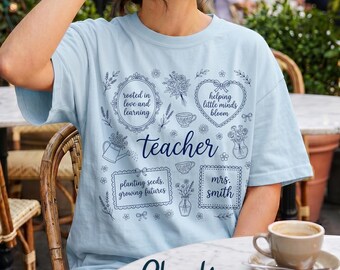 Comfort Colors® Teacher Shirt, Custom Name Teacher Tshirt, Teacher Gift From Students, Botanical Teacher Tee, End of Year Gift for Teacher