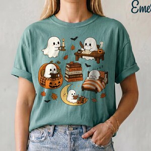 Comfort Colors® Cozy Ghost Reading Shirt, Halloween Book Lover Tee, Cute Spooky Ghost Shirt, Fall Reader Shirt, Ghost Book Club Gift