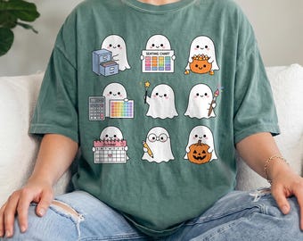 Comfort Colors® Cute Ghost Teacher Shirt, Halloween Teacher T-Shirt, Spooky Classroom Tee, Teacher Ghost Shirt, School Halloween Shirt