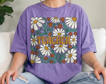 Comfort Colors® Spring Teacher Shirt Floral, Teacher Tee, Cute Coquette Teach T-Shirt, Teacher Appreciation Gift, Back to School Teacher Top