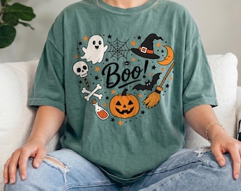 Comfort Colors® Boo Halloween Shirt, Cute Ghost Shirt, Spooky Season Tee, Pumpkin Halloween Shirt, Witchy Halloween Tee