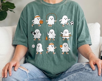 Comfort Colors® Cute Ghost PE Teacher Shirt, Halloween PE Teacher Tee, Spooky Sports Ghost Shirt, Physical Education Teacher Gift