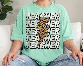 Comfort Colors Leopard Teach Shirts Teacher Shirt Cute Leopard Print Teaching Shirt Back to School Tee for Teacher Appreciation First Day