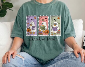 Comfort Colors® Trick Or Teach Halloween Teacher Shirt, Ghost Duck Teacher Tee, Spooky School Shirt, Fall Teacher Gift
