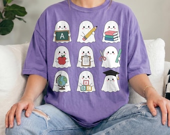 Comfort Colors® Cute Ghost Teacher Shirt, Halloween Teacher Shirt, Spooky School Tee, Halloween Classroom Shirt, Teacher Gift