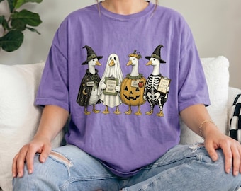 Comfort Colors® Halloween Teacher Duck Shirt, Spooky Teacher Shirt, Witch Duck Tee, Teacher Halloween Gift, Funny Goose Teacher Shirt