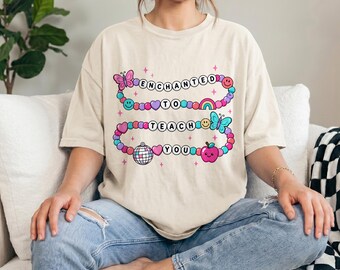 Comfort Colors® Enchanted To Teach You Shirt, Cute Teacher Tee, Back To School Shirt, Colorful Teacher Gift, Beaded Teacher Shirt