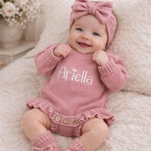 Hand Embroidered Name Baby Romper Set,Personalized Outfit, Baby Girl Romper, Coming Home, Organic Cotton Knit,Gender Neutral,Birthday Gift
