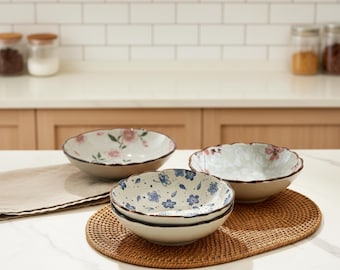 Plato llano de cerámica retro japonés de 19 cm, redondo y hondo para pasta