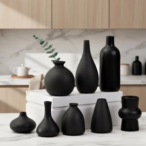 Black Vase for Home Decor, Minimalist Ceramic Flower Vase, Living Room Table Accent