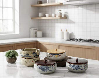 Cenicero de cerámica de estilo vintage con tapa para decorar la sala de estar.