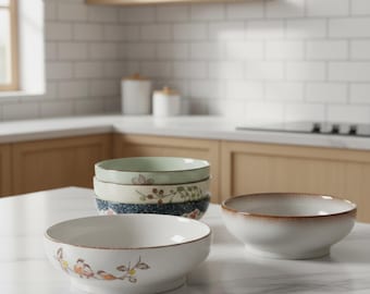 Tazón de cerámica para ramen de estilo japonés, tazón grande retro para servir fideos y sopa.