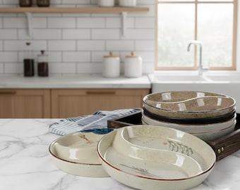 Plato dividido de estilo japonés, plato llano de cerámica moteada