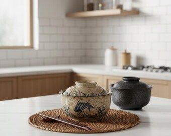 Tazón de ramen de estilo japonés con tapa, tazón de sopa de fideos de cerámica retro grande