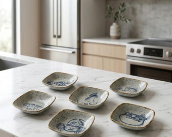 Plato de cerámica japonesa vintage para salsas, cuenco pequeño para mojar, plato para salsas de mariscos, vajilla de cocina