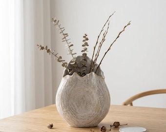 Jarrón de cerámica estilo bohemio con forma irregular, soporte para flores, decoración rústica para la mesa del hogar.