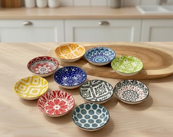 Platos de cerámica estilo bohemio para condimentos, platos pequeños para salsa de soja, vinagre y especias.