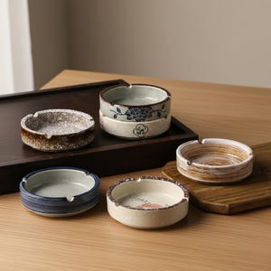 Japanese Retro Ceramic Ashtray, Round Tabletop Ashtray for Living Room or Tea Table Decor
