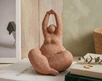 Sandstone Resin Chubby Woman Statue, Abstract Female Sculpture, Handmade Style Home Decor for Living Room, Office, Entryway Accent