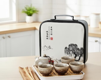 Juego de té portátil Gongfu, tetera, tazas y bandeja, juego de regalo con bolsa de viaje
