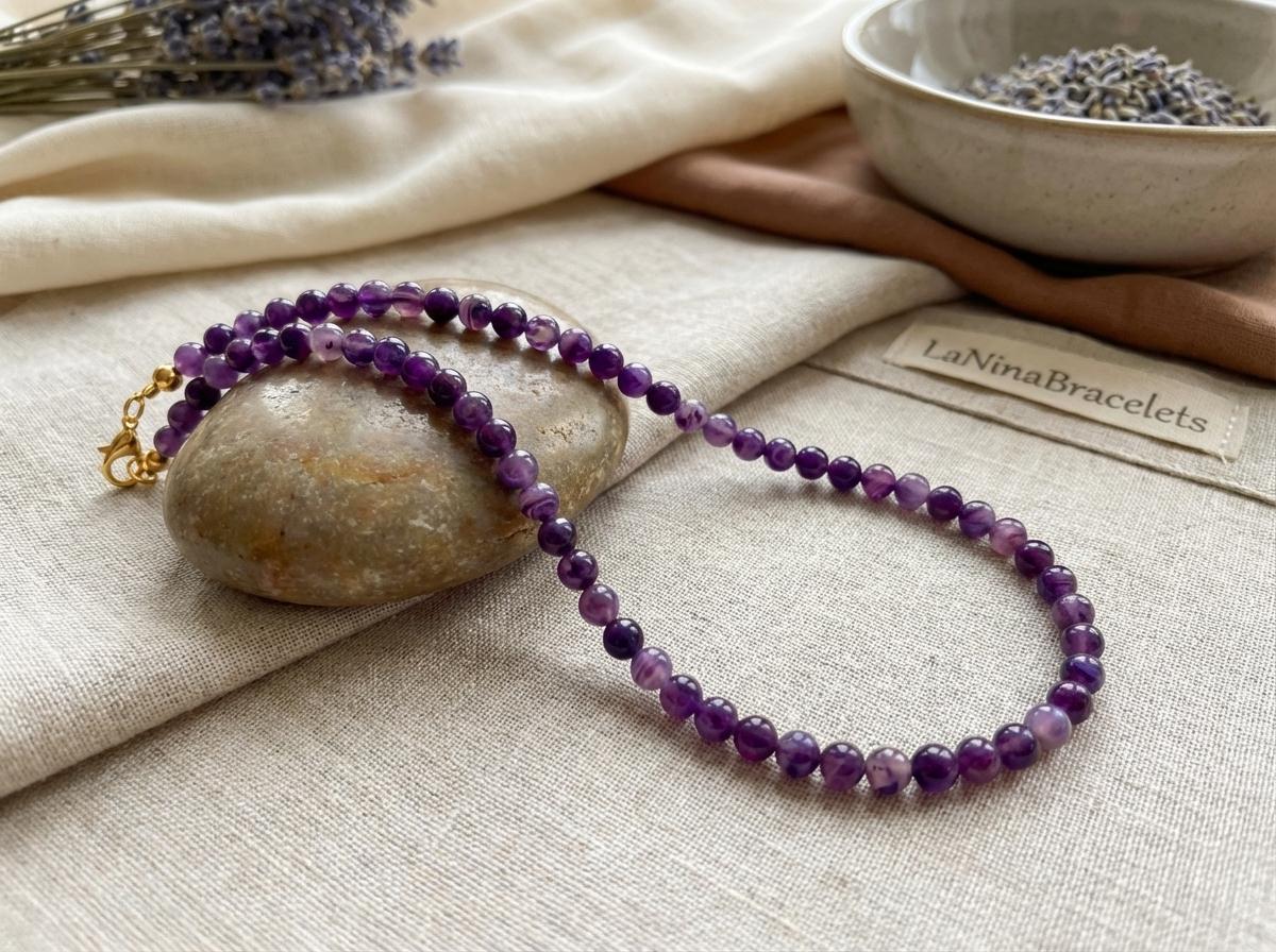 Agaat kralenketting in paarstinten met goudkleurige sluiting - Afbeelding 1