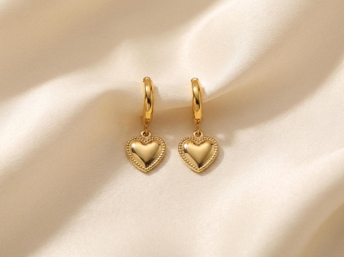 Goudkleurige RVS oorbellen met kleine hartje hanger - Afbeelding 1