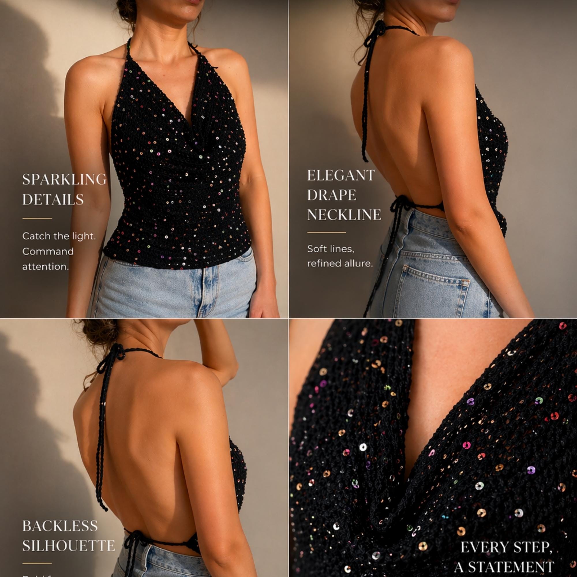 40 Crochet Halter Tops with Lace, Mesh, and Granny Squares 30 Sequin Halter Top Crochet Pattern Backless Draped