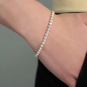 Round Cut Moissanite Tennis Bracelet, 935 Argentium Silver, IGLA Certified, Rhodium Plated
