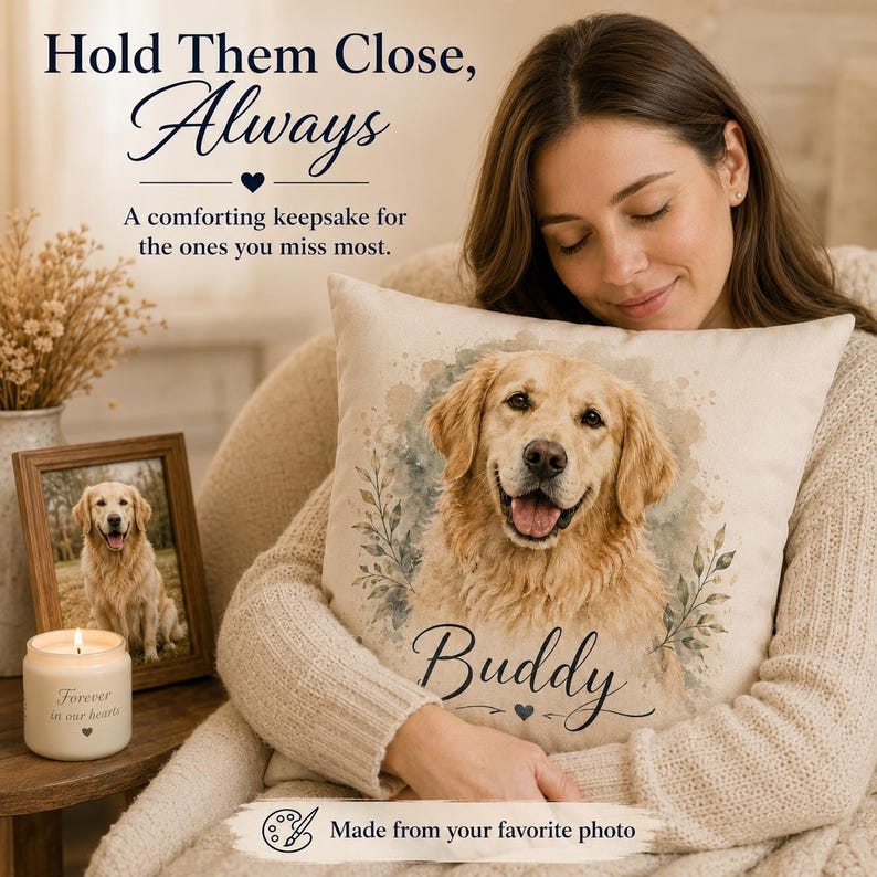 Custom Pet Memorial Pillow Personalized Watercolor Dog Cat Portrait Pet Loss Keepsake Throw Pillow Remembrance Gift for Dog Mom Dad image 6