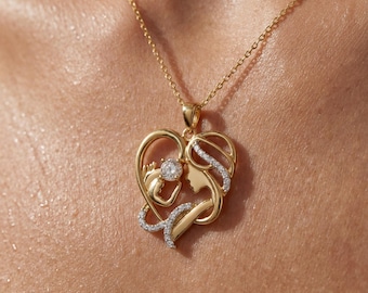 Collar de oro de 14 quilates con forma de corazón para mamá y bebé, regalo para el Día de la Madre, collares familiares, regalo especial para ella.