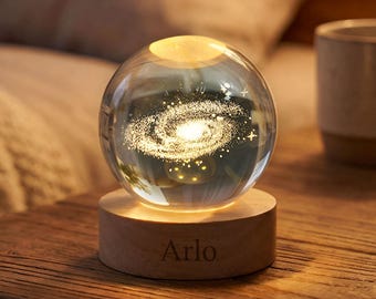 Custom Milky Way Night Light, Solar System Crystal Ball Lamp with Base, Milky Way Memorial Gift, Bedroom Decor, Astronomy Memorial Gift