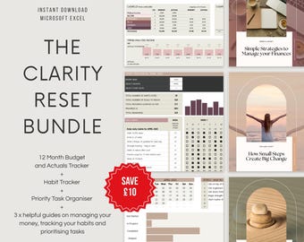 Clarity Toolkit Bundle | 3-in-1 Spreadsheets | Budget Tracker + Habit Tracker + Task Organiser Excel Templates | Save with this Bundle