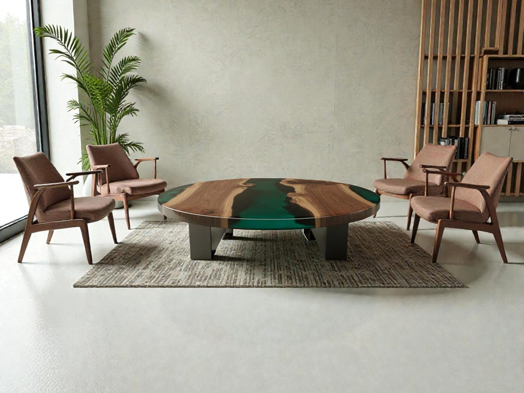 Round Live Edge Epoxy Coffee Table Walnut Side Table Mid Century Modern ...