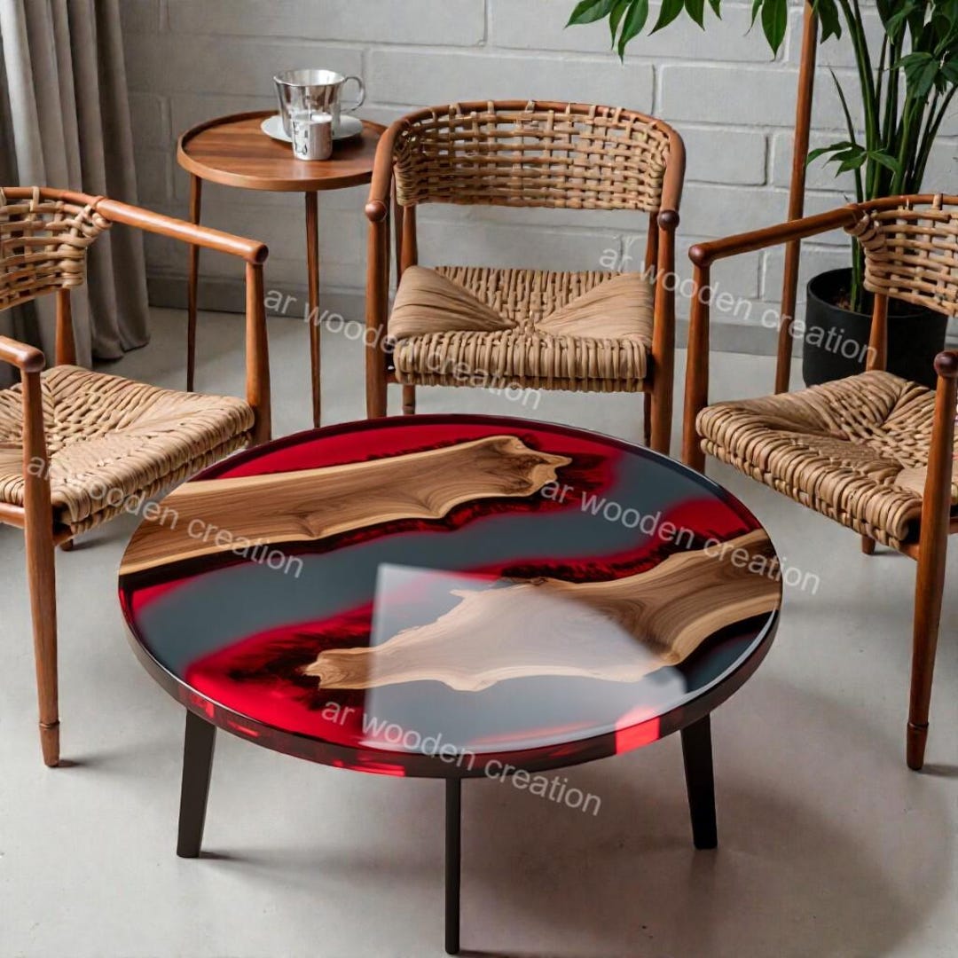 Round Live Edge Epoxy Coffee Table Walnut Side Table Mid Century Modern ...