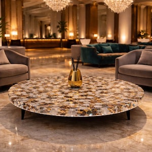 Handmade Agate Slice Table | Round Coffee or Dining Table