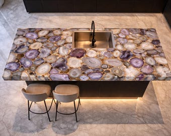 Luxury Amethyst Kitchen Countertop – Polished Crystal Stone Slab