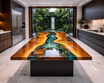 Handmade Wood & Epoxy Resin Countertop: Custom Kitchen Island
