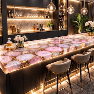 Pink Agate Kitchen Countertop – Polished Gemstone Slab, Custom Luxury Island