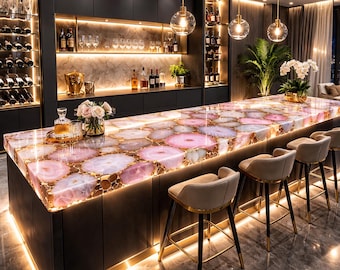 Pink Agate Kitchen Countertop – Polished Gemstone Slab, Custom Luxury Island