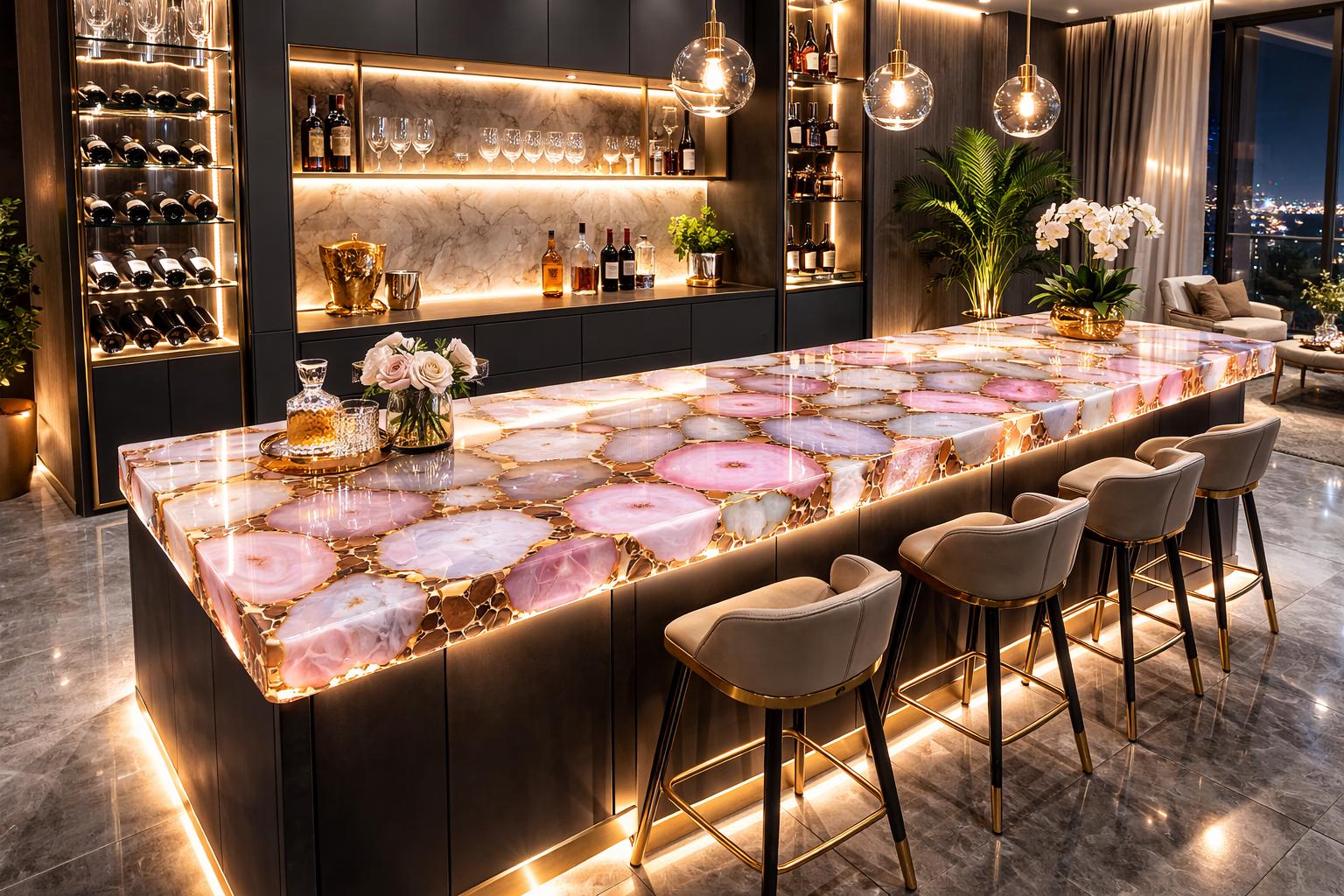 Pink Agate Kitchen Countertop – Polished Gemstone Slab, Custom Luxury ...