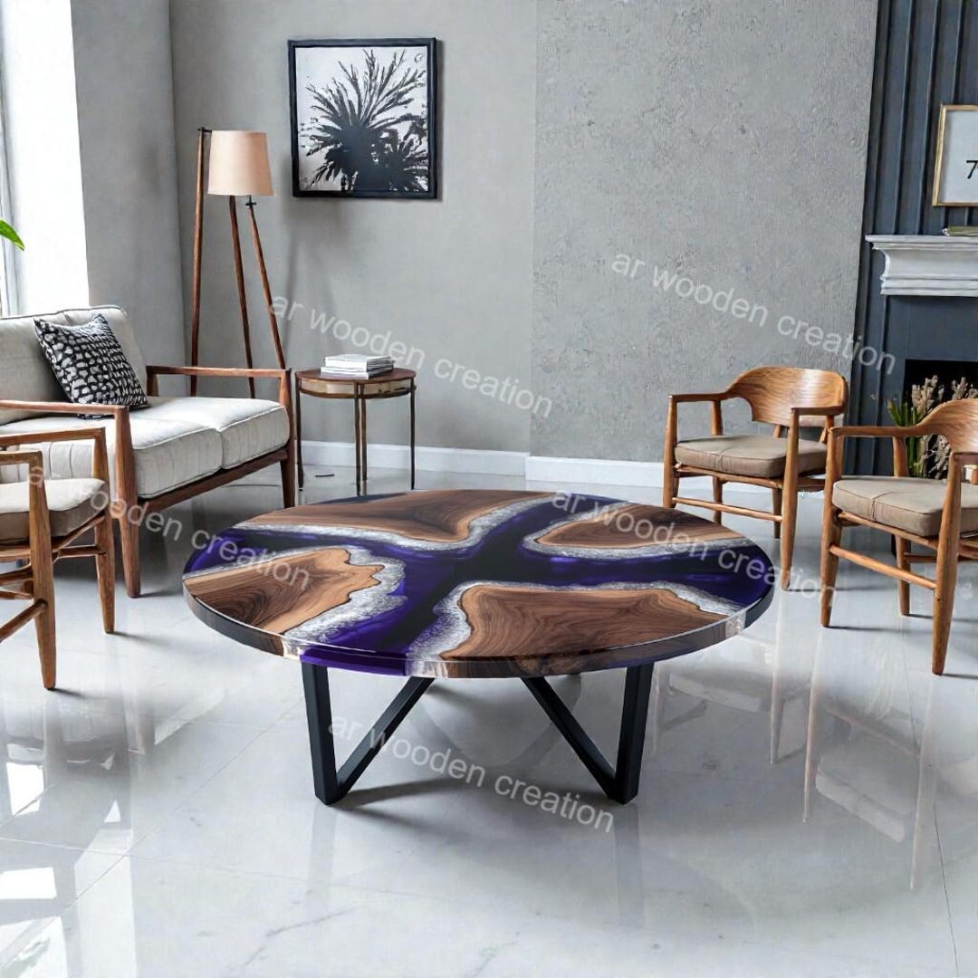 Round Live Edge Epoxy Coffee Table Walnut Side Table Mid Century Modern ...
