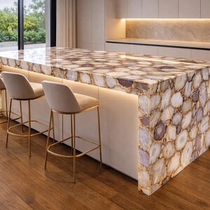 Natural Brown Agate Countertop, Luxury Stone Bar Top, Kitchen Island Furniture