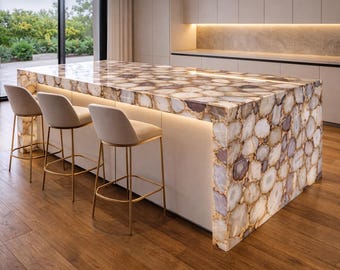 Natural Brown Agate Countertop, Luxury Stone Bar Top, Kitchen Island Furniture