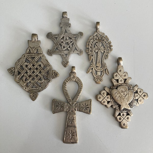 Bulk Lot of 5 Coptic Crosses/African Cross Pendants, Religious Cross, Spiritual Pendant, Jewelry Supplies