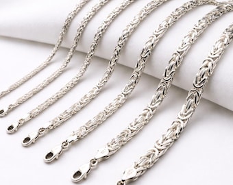 925 Sterling Silver Square Byzantine Chain, Shiny King Chain Necklace, Non Oxidized Bali Link, Handmade Jewelry Gift