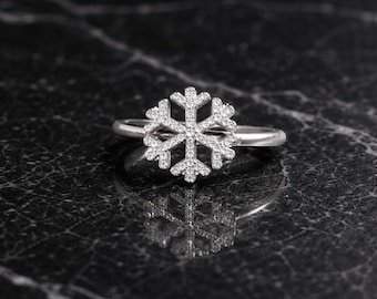 925 sterlingzilveren ring met sneeuwvlokmotief en zirkoonstenen